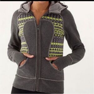 Lululemon Special Edition Fair Isle Scuba Gray and Yellow Patterned Hoodie Sz 2